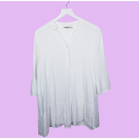 Valentina Naldi Made in Italy 100% Linen White Tiered Boho Tunic Size M - Picture 2 of 5